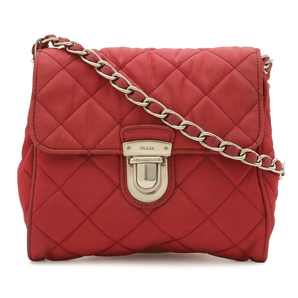 PRADA Impuntu Chain Shoulder Bag/Pochette, Quilted Nylon and Leather, Fuchsia...